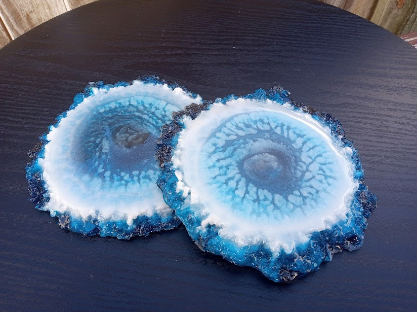 Blue and White Epoxy Resin Coasters Geode Set