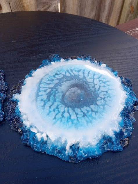 Blue and White Epoxy Resin Coasters Geode Set