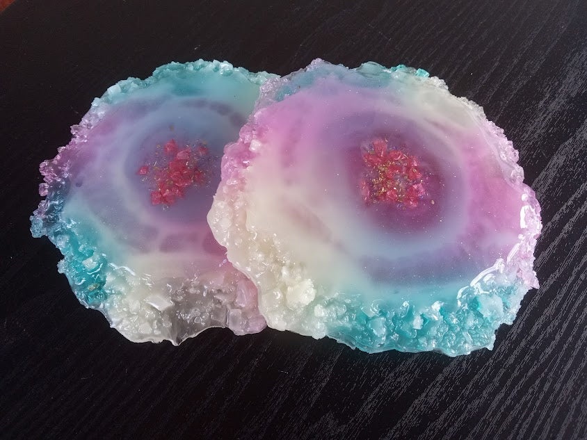 Rainbow Epoxy Resin Coasters Geode Set