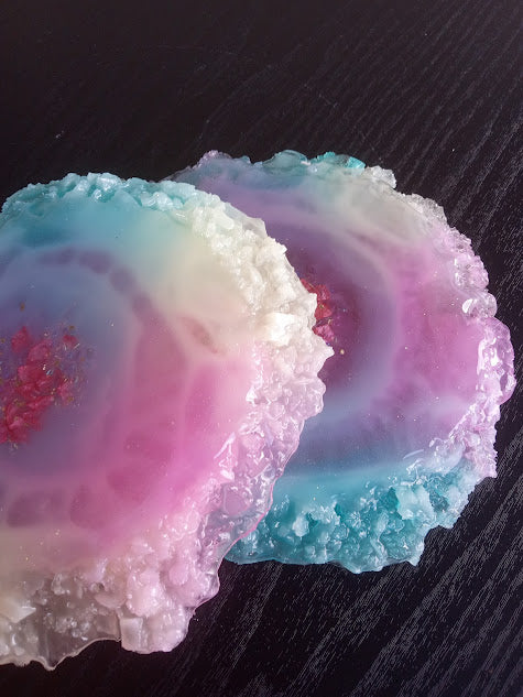 Rainbow Epoxy Resin Coasters Geode Set