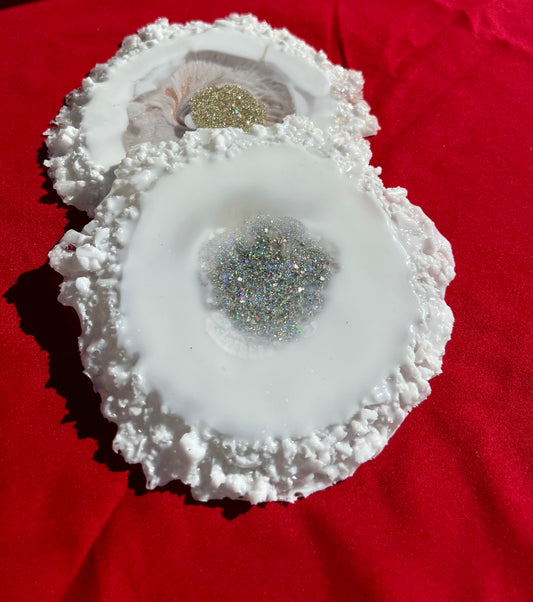 White Epoxy Resin Coasters Geode Set