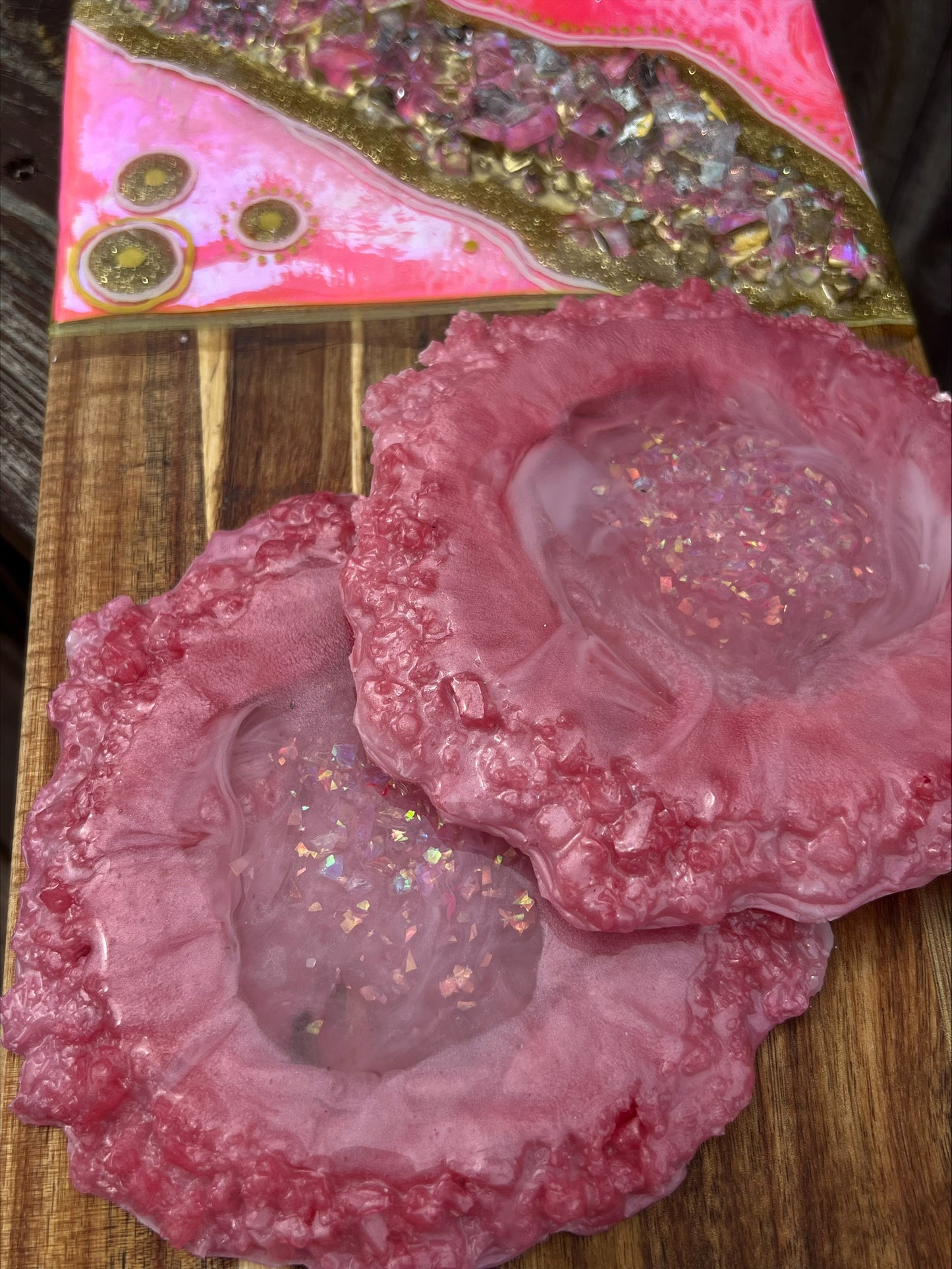 Pink Epoxy Resin Coasters Geode Set