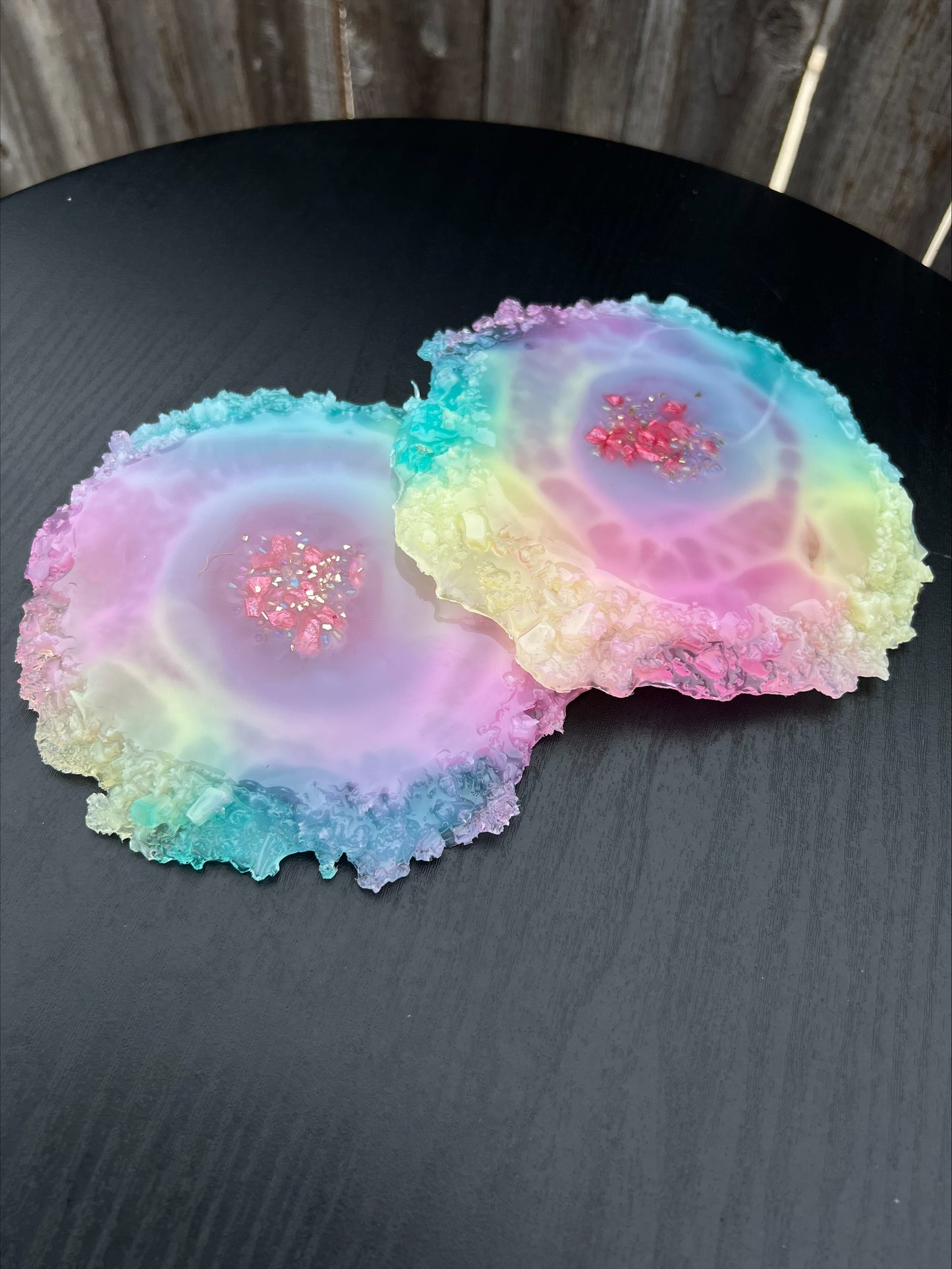 Rainbow Epoxy Resin Coasters Geode Set